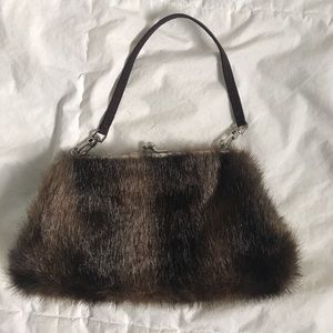 Brown and black faux fur mini purse clutch